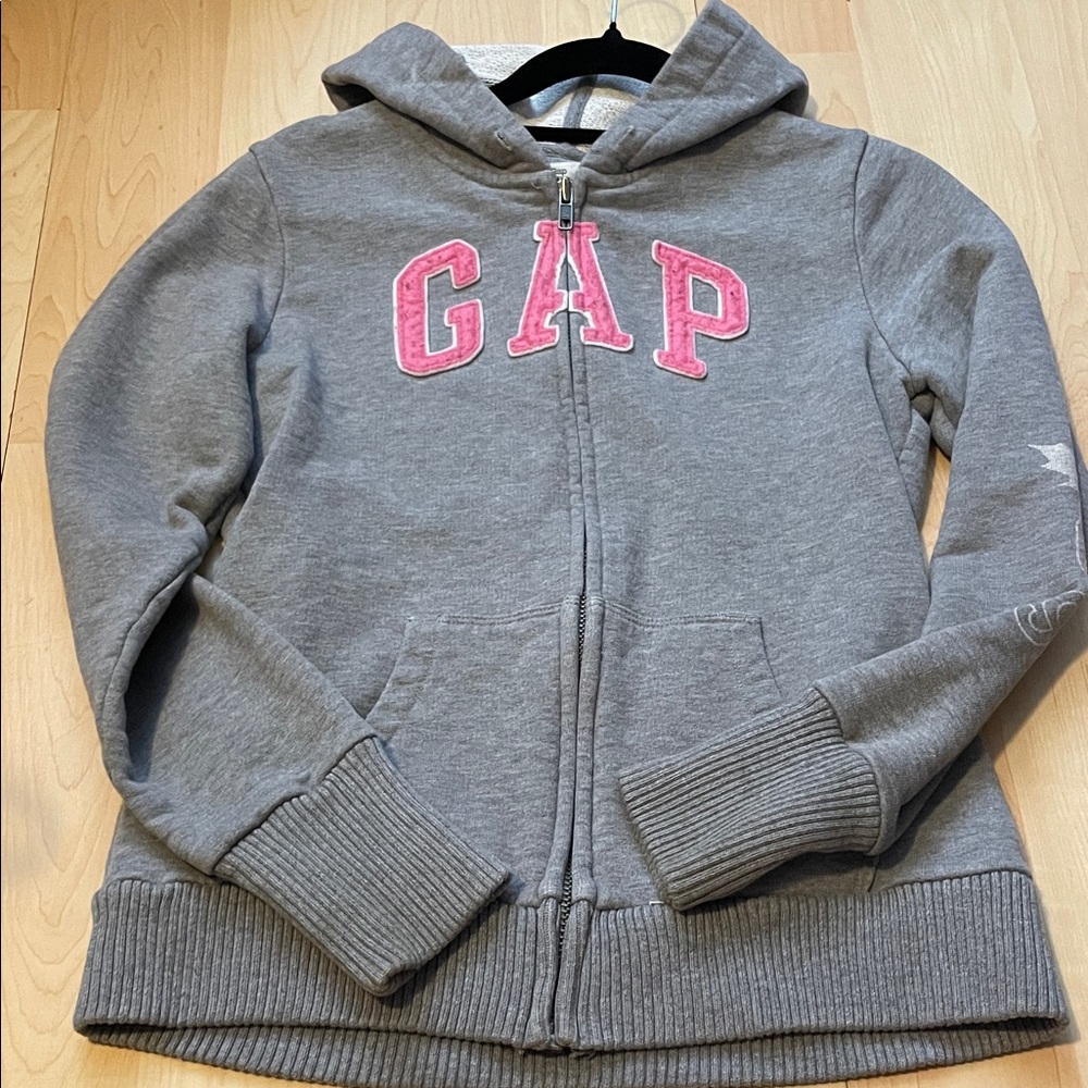 GAP Gray Zip Hoodie with Pink Logo